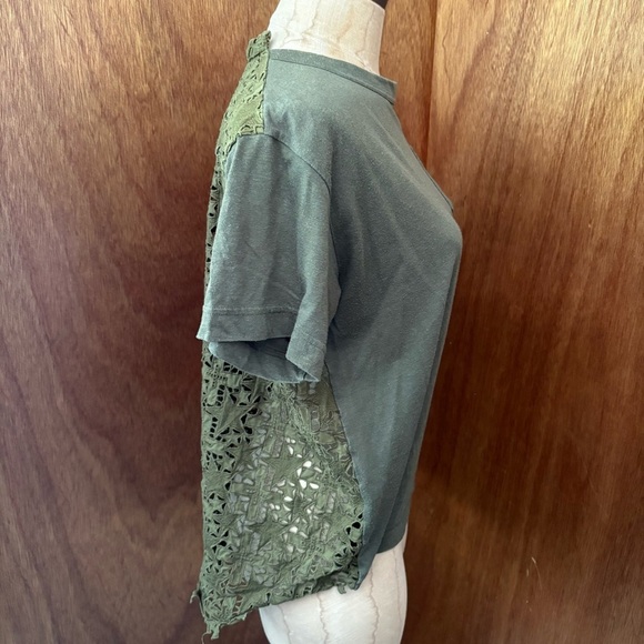 SACAI sz 1 S Dark Olive Green Star Lace Back Pocket T Shirt Tee Short Sleeve - Picture 8 of 12